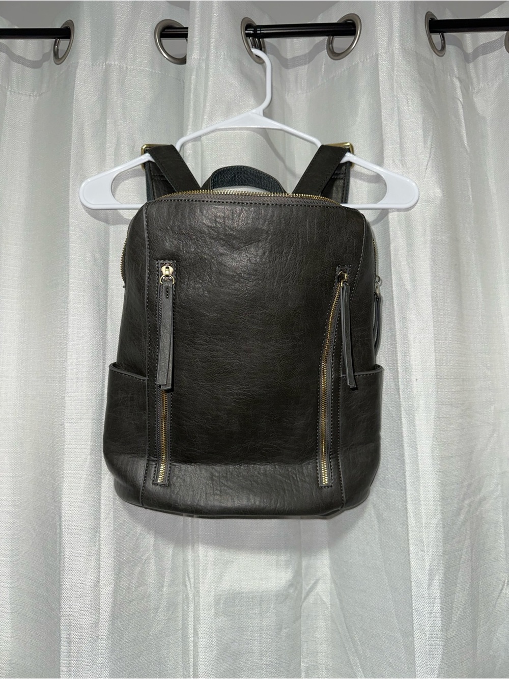 Joy Susan Dark Olive Leather Backpack with Gold Hardware